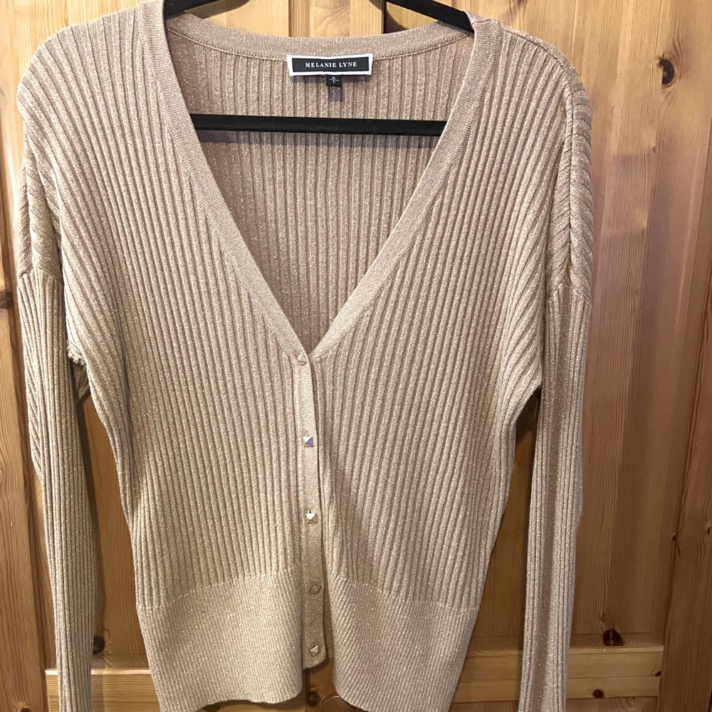 Melanie Lyne Metallic Gold cardigan. Size L
